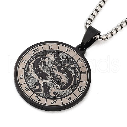 Retro Mandala 201 Stainless Steel Box Chain Constellation Pendant Necklaces for Women Men NJEW-M223-01H-1