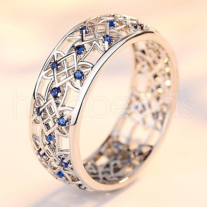 Flower Pattern Alloy Rhinestone Finger Rings FS-WG902AD-01-1