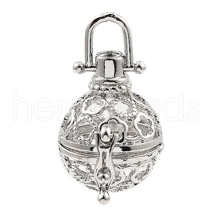 Rack Plating Brass Bead Cage Pendants KK-D025-01C-P-1