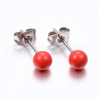 304 Stainless Steel Spray Painted Stud Earrings EJEW-H353-07-C-1