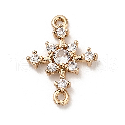 Brass Clear Cubic Zirconia Connector Charms KK-P301-03E-G-1