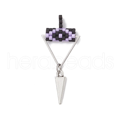 Cylinder Seed Beaded Eye Pendants PALLOY-MZ00650-03-1