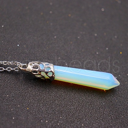 Opalite Faceted Bullet Point Pendant Necklaces FS-WG32EE9-01-1