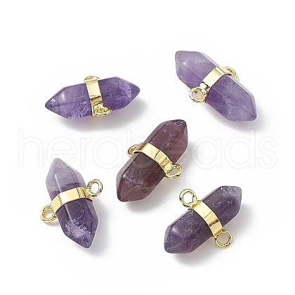 Natural Amethyst Double Terminal Pointed Connector Charms G-P491-11G-04-1