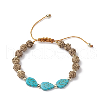 Round Natural Rudraksha and Synthetic Dyed Turquoise Braided Bead Bracelets BJEW-JB10550-1
