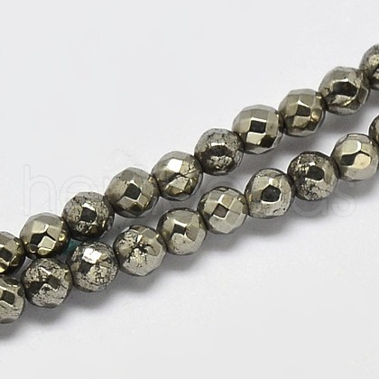 Natural Pyrite Round Beads Strands G-F197-09-4mm-1