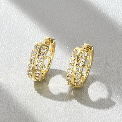 Brass Micro Pave Clear Cubic Zirconia Hoop Earrings EJEW-D311-079G-1