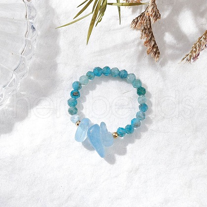 Natural Aquamarine Beaded Rings RJEW-TA00191-05-1