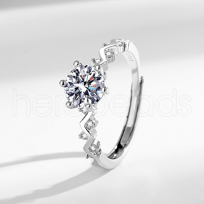 Rhodium Plated 925 Sterling Silver Micro Pave Cubic Zirconia Adjustable Rings AJEW-U007-18P-1