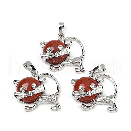 Natural Red Jasper Kitten Pendants G-J386-C17-16-1