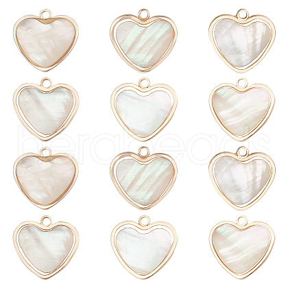 BENECREAT 12Pcs Brass Pave White Shell Heart Charms FIND-BC0013-84A-1