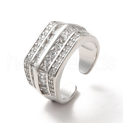 Clear Cubic Zirconia Multi Line Open Cuff Ring RJEW-C041-01P-1