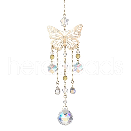 Brass Hollow Butterfly Pendant Decoration HJEW-TA00223-1