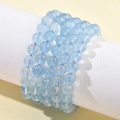 Natural Aquamarine Round Bead Stretch Bracelets for Men Women BJEW-U034-01D-02-1