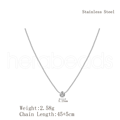 Simple Stainless Steel Pave Clear Cubic Zirconia Flat Round Pendant Necklaces for Women Daily Wear DS3684-1-1