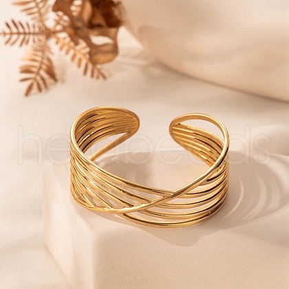 304 Stainless Steel Cuff Bangles for Women BJEW-U032-13G-1