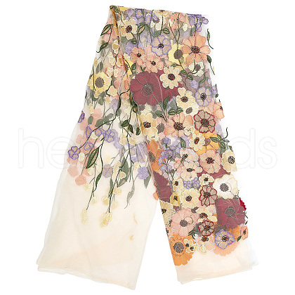 Ethnic Style Embroidered Flowers Polyester Tulle Lace Fabric DIY-WH0399-58-1
