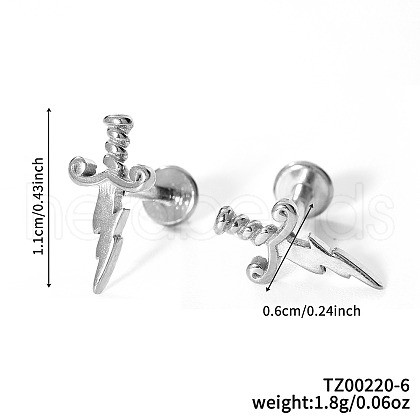 Stainless Steel Clear Cubic Zirconia Sword with Lightning Bolt Stud Earrings AE8260-4-1