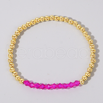 Colorful Birthstone Faceted Bicone & Brass Beaded Stretch Bracelets for Women RJ7989-10-1