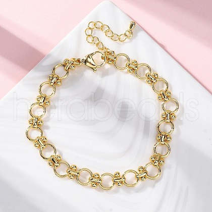 Brass Ring Link Chain Bracelets for Women Men BJEW-K273-05G-1