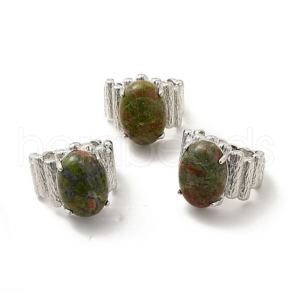 Natural Unakite Oval Open Cuff Ring RJEW-P082-03P-12-1