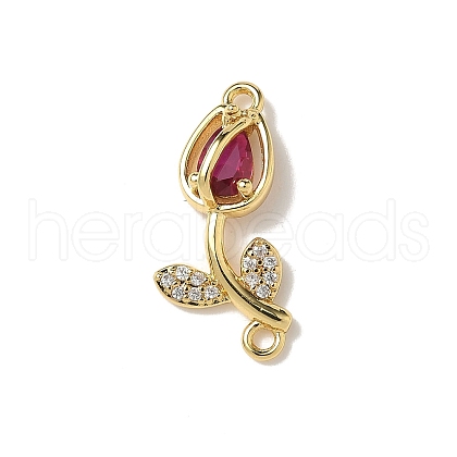Brass Pave Cubic Zirconia Tulip Flower Connector Charms KK-I276-51G-01-1