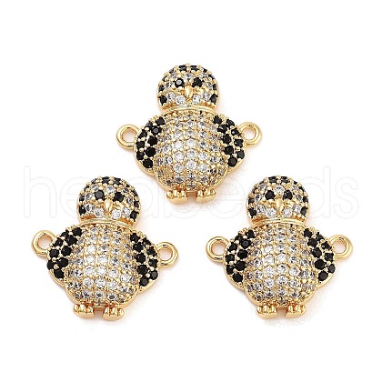 Rack Plating Brass Micro Pave Clear & Black Cubic Zirconia Penguin Connector Charms KK-Z064-41G-1
