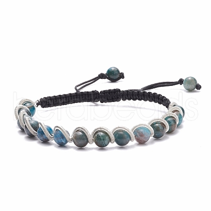 Round Natural Apatite Braided Bead Bracelet BJEW-TA00106-1