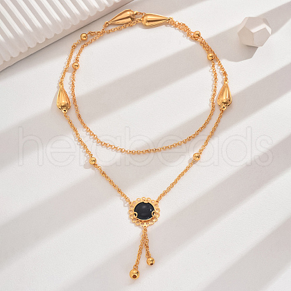 Vintage Classic Elegant Brass Pave Natural Black Onyx(Dyed & Heated) Fashion European Flower Lariat Necklaces YP1848-4-1