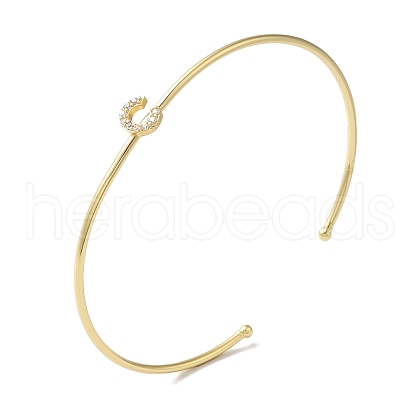 Rack Plating Brass Micro Pave Clear Cubic Zirconia Letter Open Cuff Bangles BJEW-A018-01G-C-1