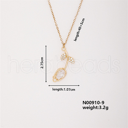 Elegant Vintage Tulip Brass Micro Pave Cubic Zirconia Pendant Necklaces IJ8797-2-1