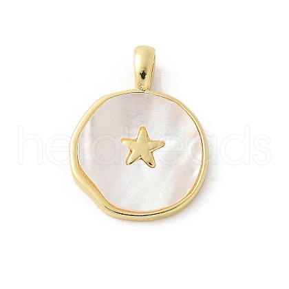 Brass Pave Natural Shell Pendants KK-P294-27G-1