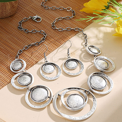 Ring with Flat Round Zinc Alloy Enamel Pendant Necklace & Dangle Earrings Sets FS-WG699A4-02-1