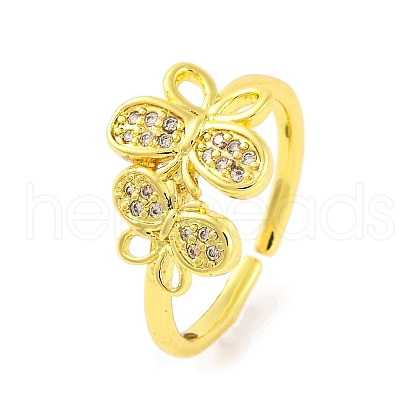 Butterfly Brass Micro Pave Clear Cubic Zirconia Open Cuff Rings for Women RJEW-U003-08G-1