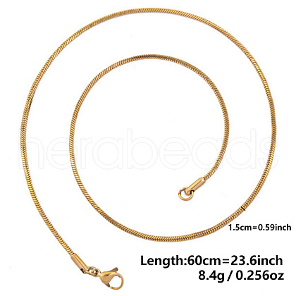 Ion Plating(IP) 1.5mm Unisex 304 Stainless Steel Snake Chains Necklaces ZV2766-8-1