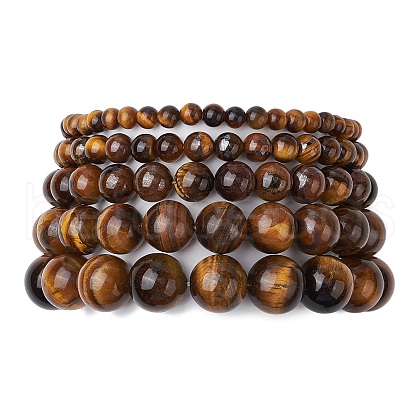 5Pcs 5 Styles Natural Tiger Eye Stretch Bracelets BJEW-JB11026-1