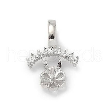 925 Sterling Silver Pave Clear Cubic Zirconia Crown Flower Pendant Bails STER-P068-03P-1