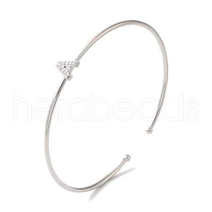 Rack Plating Brass Micro Pave Clear Cubic Zirconia Letter Open Cuff Bangles BJEW-A018-01P-A-1