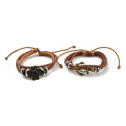 Braided PU Leather & Waxed Cords Multi-strand Bracelets BJEW-P329-07-1