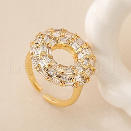 Brass Micro Pave Clear Cubic Zirconia Cuff Finger Rings for Women RJEW-M098-03G-1