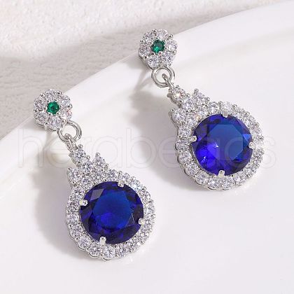 Flat Round Brass Micro Pave Cubic Zirconia Dangle Stud Earrings FS-WG5AAF4-02-1