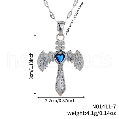 Retro Hip Hop Style Brass Full Rhinestone Heart Wing Sword Pendant Necklaces for Women IJ2885-7-1