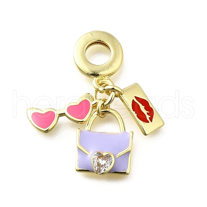 Brass Pave Clear Cubic Zirconia and Colorful Enamel European Dangle Charms KK-Q066-05G-1