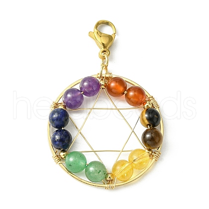 Wire Wrapped Chakra Mixed Gemstone Pendant Decorations HJEW-TA00077-1