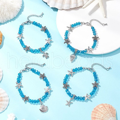 4Pcs Ocean Series Zinc Alloy Charm Bracelets BJEW-JB11899-1
