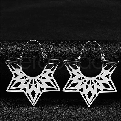 Non-Tarnish 304 Stainless Steel Hollow Star Hoop Earrings EJEW-P248-06P-1