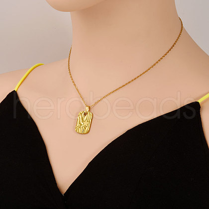 Stainless Steel Textured Rectangle with Star Pendant Necklaces for Women YD7144-2-1