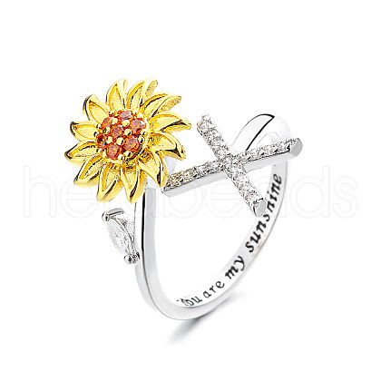 Adjustable Brass Rhinestone Rotating Cuff Rings FS-WG5B177-24-1