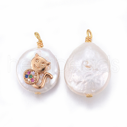 Natural Cultured Freshwater Pearl Kitten Pendants PEAR-E013-33C-1