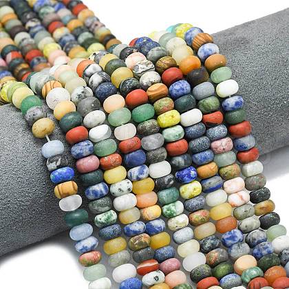 Natural Blue Spot Jasper & Dalmatian Jasper & White Jade Beads Strands G-P575-A30-8x5mm-01-1